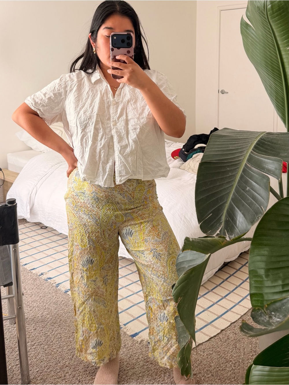Citron 100% Silk Yellow Floral Pants